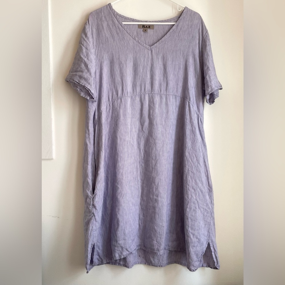 Flax Linen Oversized V-Neck Striped Dress
